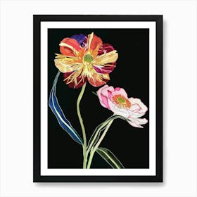 Neon Flowers On Black Ranunculus 1 Poster