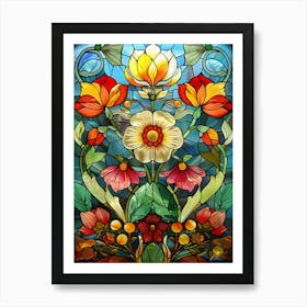 Colorful Stained Glass Flowers 26 Art Print