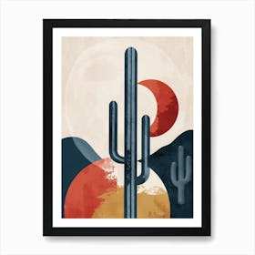 Moon Cactus Minimalist Abstract Illustration 3 Art Print