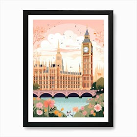 The Palace Of Westminster   London, England   Cute Botanical Illustration Travel 2 Art Print