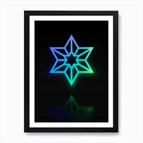 Neon Blue and Green Abstract Geometric Glyph on Black n.0348 Art Print