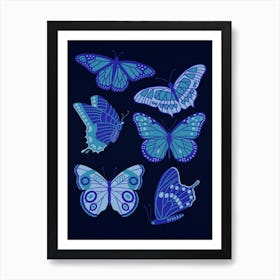 Texas Butterflies   Blue On Navy Art Print