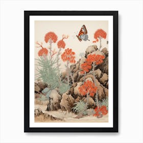 Butterfly With Desert Plants 2 Art Print