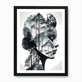 Echoes of the Forest: Woman'S Face With Trees Art Print