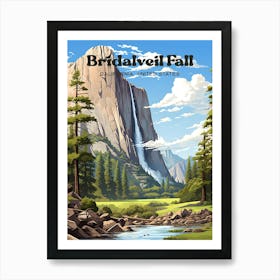 Bridalveil Fall California Yosemite Valley Travel Art Illustration Art Print