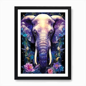 Elephant With Flowers Art Print