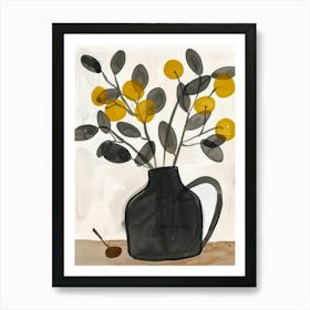 Black Vase With Yellow Flowers Art Print