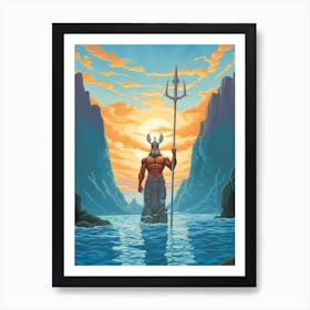  A Retro Poster Of Poseidon Holding A Trident 17 Art Print