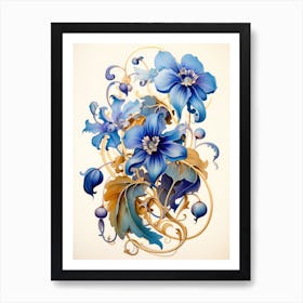 Blue Flowers On A White Background 1 Art Print