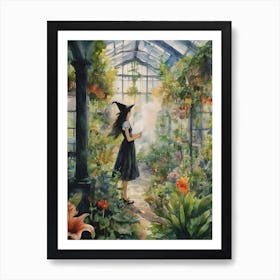 Plant Medicine ~ Japanese Schoolgirl Witch Seeking Advice From Spirit Guides in Greenhouse ~ Anime Botanist Ayahuasca Inspired Nature Allies ~ Giant Lillies Witchy Art Print ~ Watercolour Artwork Painting Cute Witchcraft Cottagecore Witchcore Cute Witches Pagan Cool Plant Medicine Herbalist Medicinal Herbal Art Print