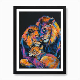 Black Lion Family Bonding Fauvist Painting 1 Art Print
