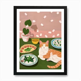 Cat And Salad 2 Art Print