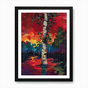 Sunset Birch Tree Art Print