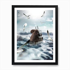 Baby Elephant On A Fishing Boat Art Print