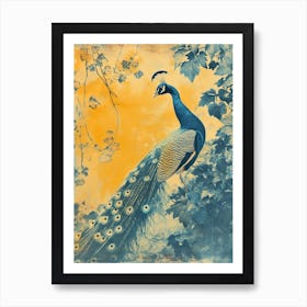 Orange & Blue Peacock In The Ivy 2 Art Print