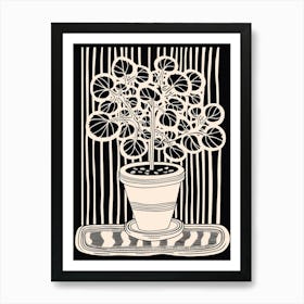 B&W Plant Illustration Chinese Money Plant 1 Art Print