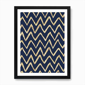 Royal Blue with Gold Zig Zag Abstract Art Print