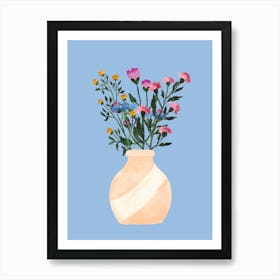 Wild Flowers In Vase Blue Art Print Art Print
