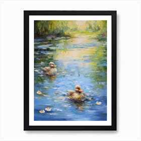 Ducklings Swimming In The River Impressionism 1 Art Print