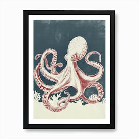 Octopus In The Ocean With Plants 2 Art Print