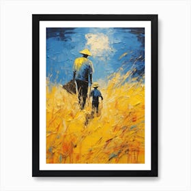 Father And Son In A Field Art Print