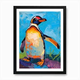 Galapagos Penguin Gold Harbour Colour Block Painting 4 Art Print
