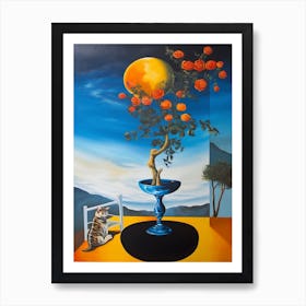 Freesia With A Cat 1 Dali Surrealism Style Art Print