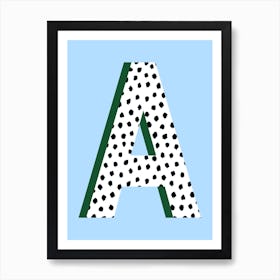 Letter A Initial Spotty with Blue and Green Art Print