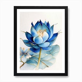 Blue Lotus Watercolour Ink Pencil 2 Art Print