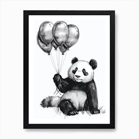 Giant Panda Holding Balloons Ink Illustration 4 Art Print