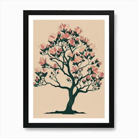 Magnolia Tree Colourful Illustration 1 Art Print
