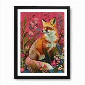 Floral Animal Painting Fox 3 Art Print