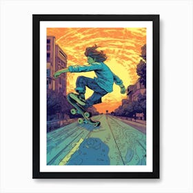 Skateboarding In Athens, Greece Comic Style 4 Art Print