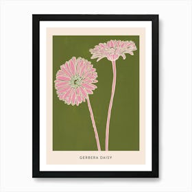 Pink & Green Gerbera Daisy 1 Flower Poster Art Print