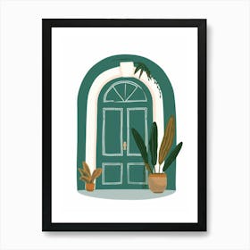 Green Door With Potted Plants 6 Art Print