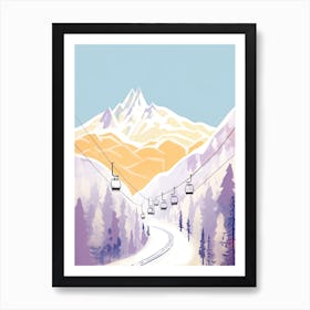 Chamonix Mont Blanc   France, Ski Resort Pastel Colours Illustration 1 Art Print