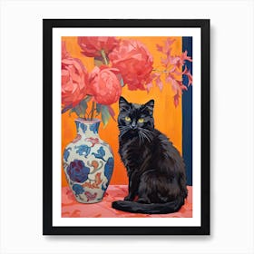 Peony Flower Vase And A Cat, A Painting In The Style Of Matisse 2 Art Print