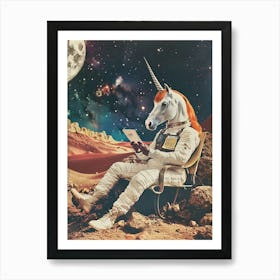 Unicorn In Space On A Tablet Abstract Collage Art Print