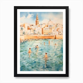 Swimming In Cadiz Spain Watercolour Art Print