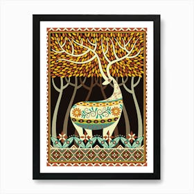 Deer With Big Antlers In Woodland Art Print