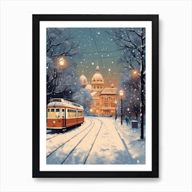 Winter Travel Night Illustration Budapest Hungary 2 Art Print