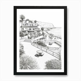 View Of Malibu California, Usa Line Art Black And White 16 Art Print