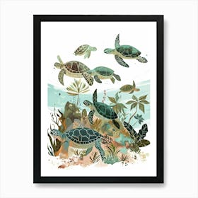 Sea Turtle Underwater Illustration Watercolour 3 Art Print