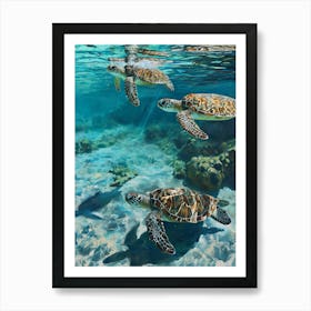 Sea Turtles Underwater Painting Style 5 Art Print