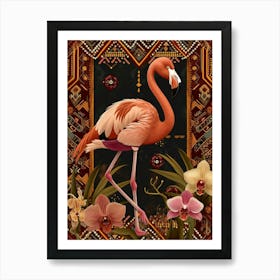 Greater Flamingo And Orchids Boho Print 2 Art Print