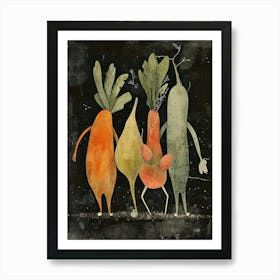 Sweet Vegetables With Faces Watercolour Illustration Art Print