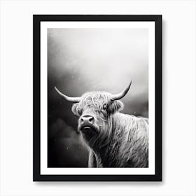 Textures Black & White Ink Illustration Of Highland Cow Art Print