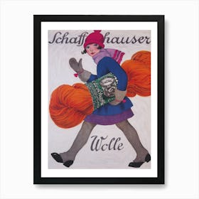 Girl Carrying Large Skein of Yarn, Vintage Advertisement Poster Art Print