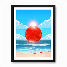 Red Ball On The Beach Art Print