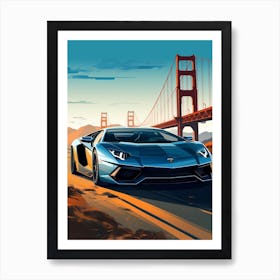A Lamborghini Aventador In The Pacific Coast Highway Car Illustration 3 Art Print